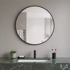 Miroir de courtoisie rond encadré en métal noir de 30 pouces pour salle de bain