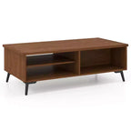 Table basse rectangulaire à 2 niveaux avec étagères de rangement et compartiments pour salon Bleu anthracite/Marron