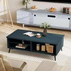 Table basse rectangulaire à 2 niveaux avec étagères de rangement et compartiments pour salon Bleu anthracite/Marron