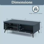 Table basse rectangulaire à 2 niveaux avec étagères de rangement et compartiments pour salon Bleu anthracite/Marron