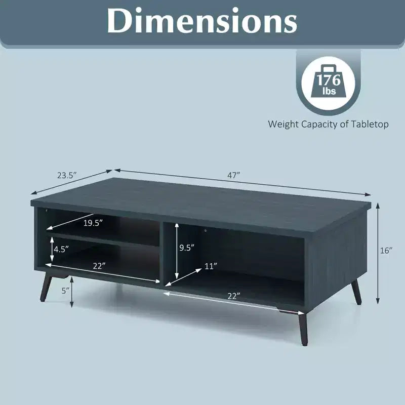 Table basse rectangulaire à 2 niveaux avec étagères de rangement et compartiments pour salon Bleu anthracite/Marron