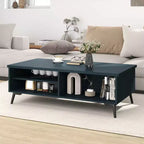 Table basse rectangulaire à 2 niveaux avec étagères de rangement et compartiments pour salon Bleu anthracite/Marron