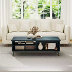 Table basse rectangulaire à 2 niveaux avec étagères de rangement et compartiments pour salon Bleu anthracite/Marron