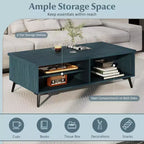 Table basse rectangulaire à 2 niveaux avec étagères de rangement et compartiments pour salon Bleu anthracite/Marron