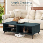 Table basse rectangulaire à 2 niveaux avec étagères de rangement et compartiments pour salon Bleu anthracite/Marron