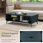 Table basse rectangulaire à 2 niveaux avec étagères de rangement et compartiments pour salon Bleu anthracite/Marron