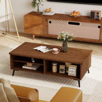 Table basse rectangulaire à 2 niveaux avec étagères de rangement et compartiments pour salon Bleu anthracite/Marron