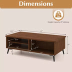 Table basse rectangulaire à 2 niveaux avec étagères de rangement et compartiments pour salon Bleu anthracite/Marron