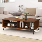 Table basse rectangulaire à 2 niveaux avec étagères de rangement et compartiments pour salon Bleu anthracite/Marron
