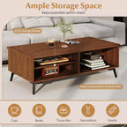Table basse rectangulaire à 2 niveaux avec étagères de rangement et compartiments pour salon Bleu anthracite/Marron