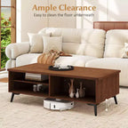 Table basse rectangulaire à 2 niveaux avec étagères de rangement et compartiments pour salon Bleu anthracite/Marron