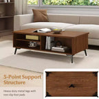 Table basse rectangulaire à 2 niveaux avec étagères de rangement et compartiments pour salon Bleu anthracite/Marron