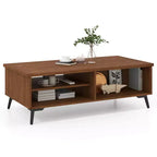 Costway 2-Tier Rectangular Center Table with Storage Shelves & Compartments for Living Room Charcoal Blue/Brown