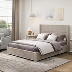 Lit plateforme queen en bois massif avec tête de lit, aucun sommier tapissier requis et assemblage facile, beige