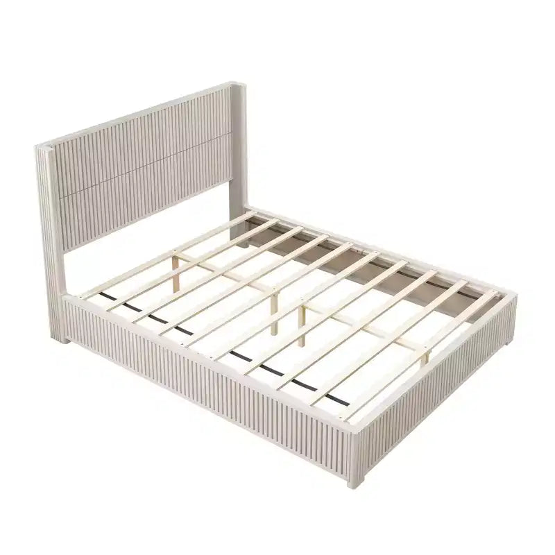 Lit plateforme queen en bois massif avec tête de lit, aucun sommier tapissier requis et assemblage facile, beige