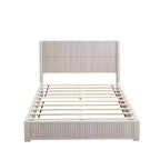 Lit plateforme queen en bois massif avec tête de lit, aucun sommier tapissier requis et assemblage facile, beige