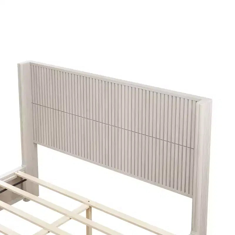 Lit plateforme queen en bois massif avec tête de lit, aucun sommier tapissier requis et assemblage facile, beige