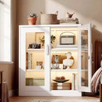 VINGLI Lockable Display Cabinet with Glass Door & 3 Shelves, 35.5 H Metal Storage Cabinet Curio Liquor, Bookshelf Bookcase