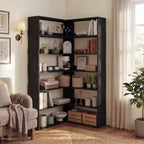 Étagère d'angle à 6 niveaux, étagère d'angle en bois rustique avec rangement ouvert, étagère de présentation en forme de L pour salon, chambre à coucher, bureau à domicile