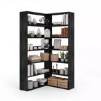 6-Tier Corner Bookshelf, Rustic Wood Corner Shelf Bookcase with Open Storage, L-Shaped Display Shelf for Living Room, Bedroom, Home Office