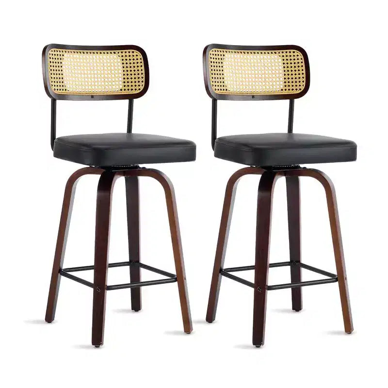 Tabourets de bar pivotants à 360° en rotin avec coussin en PU, hauteur comptoir