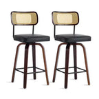 Tabourets de bar pivotants à 360° en rotin avec coussin en PU, hauteur comptoir