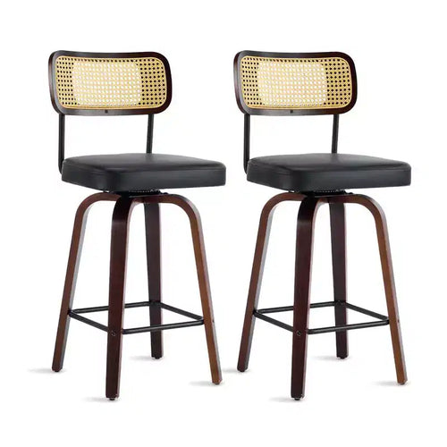 Tabourets de bar pivotants à 360° en rotin avec coussin en PU, hauteur comptoir