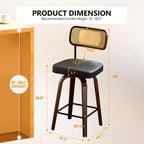 Tabourets de bar pivotants à 360° en rotin avec coussin en PU, hauteur comptoir