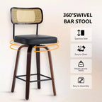 Tabourets de bar pivotants à 360° en rotin avec coussin en PU, hauteur comptoir