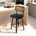 Tabourets de bar pivotants à 360° en rotin avec coussin en PU, hauteur comptoir