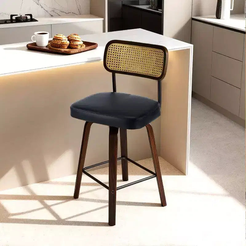 Tabourets de bar pivotants à 360° en rotin avec coussin en PU, hauteur comptoir