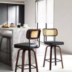 Tabourets de bar pivotants à 360° en rotin avec coussin en PU, hauteur comptoir