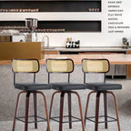 Tabourets de bar pivotants à 360° en rotin avec coussin en PU, hauteur comptoir