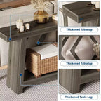 Console d'entrée, table de canapé étroite de style ferme de 180 cm avec 2 étagères de rangement, table de canapé ultra-stable avec pieds trapézoïdaux