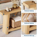 Console d'entrée, table de canapé étroite de style ferme de 180 cm avec 2 étagères de rangement, table de canapé ultra-stable avec pieds trapézoïdaux