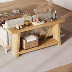 Console d'entrée, table de canapé étroite de style ferme de 180 cm avec 2 étagères de rangement, table de canapé ultra-stable avec pieds trapézoïdaux