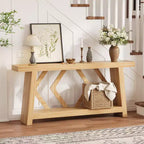 Console d'entrée, table de canapé étroite de style ferme de 180 cm avec 2 étagères de rangement, table de canapé ultra-stable avec pieds trapézoïdaux