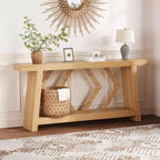Console d'entrée, table de canapé étroite de style ferme de 180 cm avec 2 étagères de rangement, table de canapé ultra-stable avec pieds trapézoïdaux