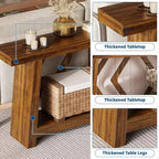 Console d'entrée, table de canapé étroite de style ferme de 180 cm avec 2 étagères de rangement, table de canapé ultra-stable avec pieds trapézoïdaux