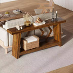 Console d'entrée, table de canapé étroite de style ferme de 180 cm avec 2 étagères de rangement, table de canapé ultra-stable avec pieds trapézoïdaux