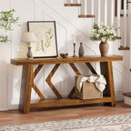 Console d'entrée, table de canapé étroite de style ferme de 180 cm avec 2 étagères de rangement, table de canapé ultra-stable avec pieds trapézoïdaux