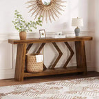 Console d'entrée, table de canapé étroite de style ferme de 180 cm avec 2 étagères de rangement, table de canapé ultra-stable avec pieds trapézoïdaux