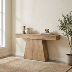 Table d'appoint minimaliste élégante avec base géométrique pour salon ou entrée