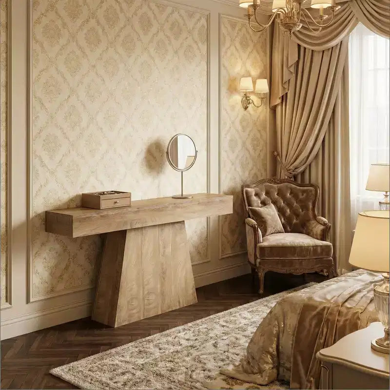 Table d'appoint minimaliste élégante avec base géométrique pour salon ou entrée