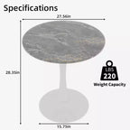 Table basse ronde de style moderne du milieu du siècle, 27,6 po, piédestal blanc avec plateau à effet marbre veiné gris foncé