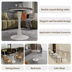 Table basse ronde de style moderne du milieu du siècle, 27,6 po, piédestal blanc avec plateau à effet marbre veiné gris foncé
