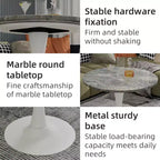 Table basse ronde de style moderne du milieu du siècle, 27,6 po, piédestal blanc avec plateau à effet marbre veiné gris foncé