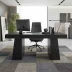 Bureau de direction de 55 pouces, double piètement trapézoïdal, bureau d'ordinateur en bois, poste de travail de mobilier de bureau