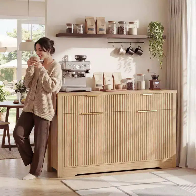 Bahut buffet moderne avec porte et tiroirs de rangement, table basse de 55 avec étagères