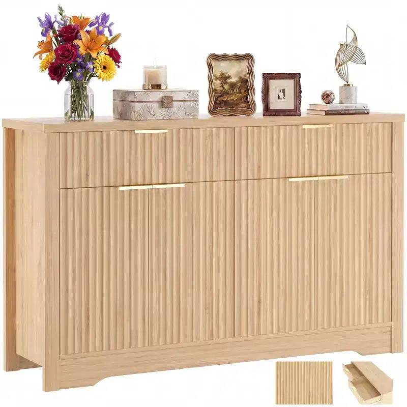 Bahut buffet moderne avec porte et tiroirs de rangement, table basse de 55 avec étagères